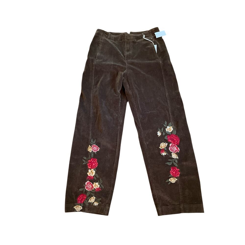Driftwood Corduroy Jeans Embroidered Flower high Rise Brown Womens Size 31 NWT